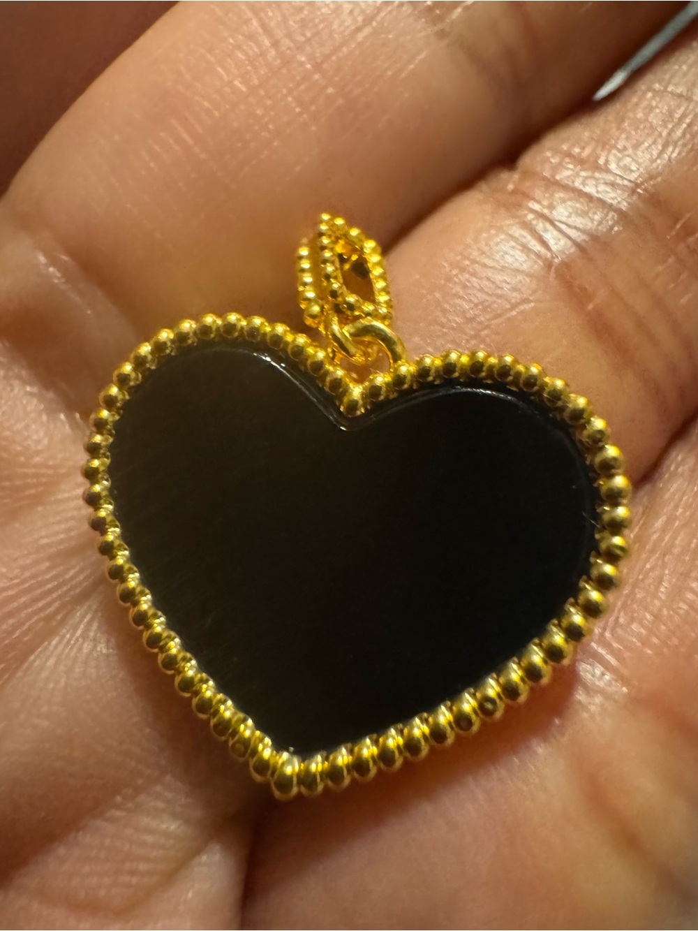 18K Real Gold Classic Black Heart Pendant Necklace - Gold Trim